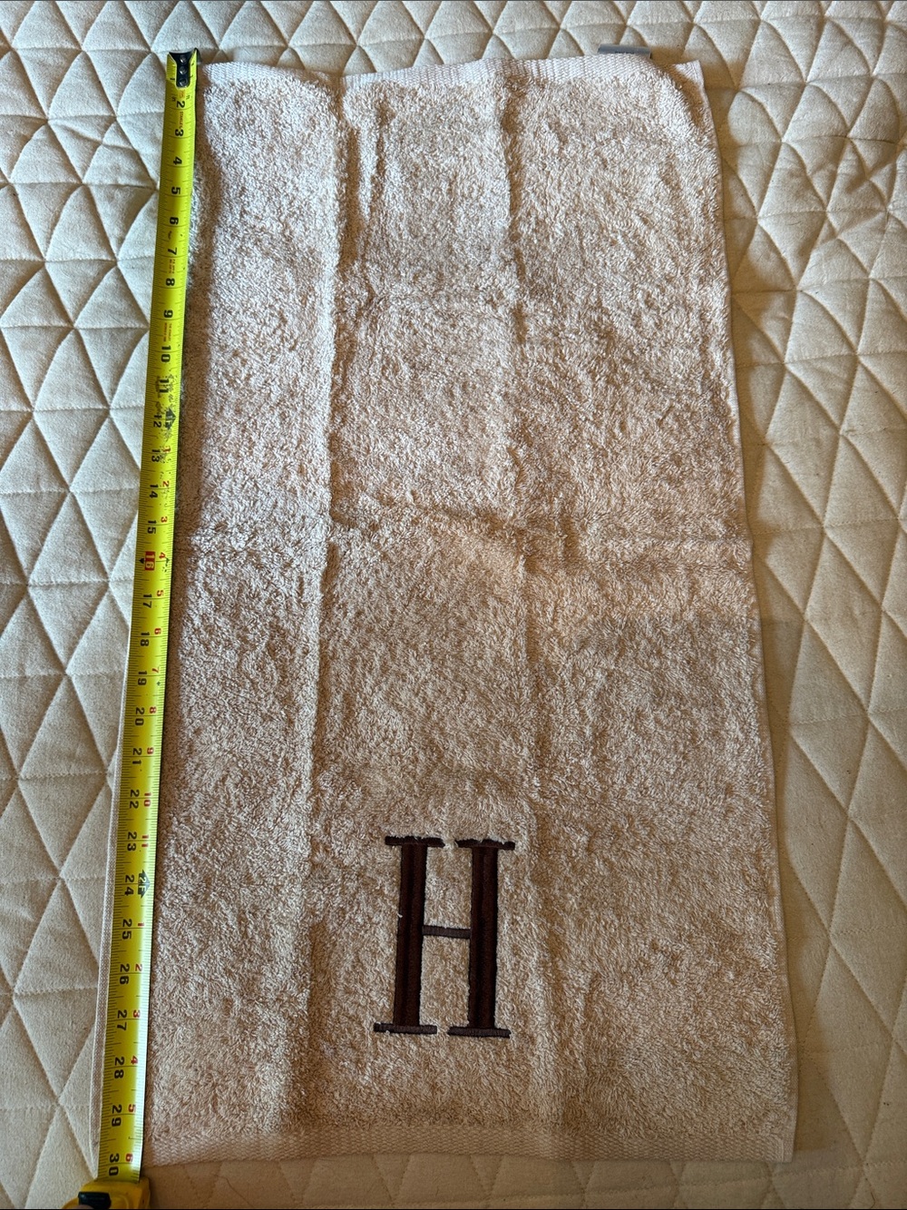 Monogrammed Beige Bath Hand Towel with Brown 'H'